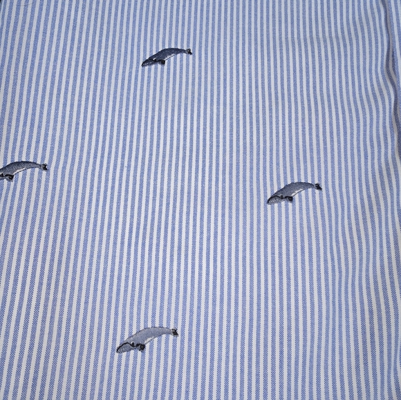 j. Crew | Lightweight Oxford Pin-Striped Embroidered BlueWhale Button Down Shirt - Picture 4 of 15